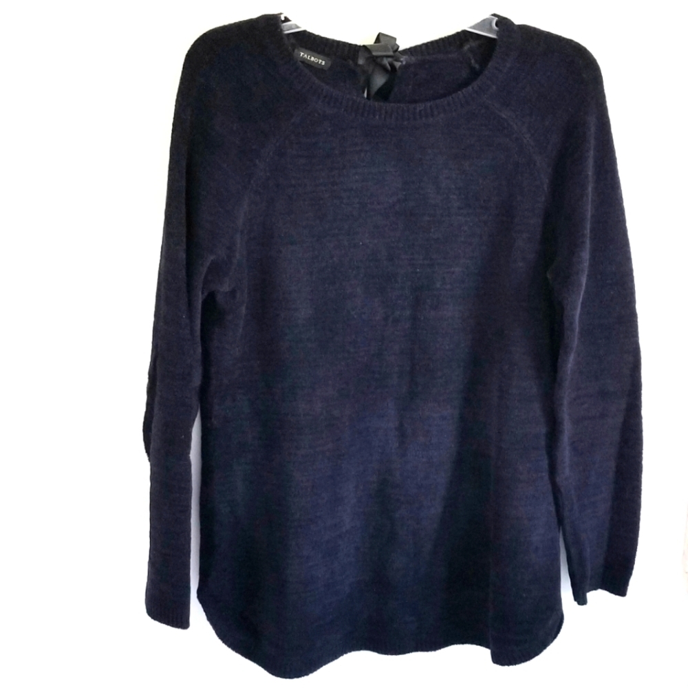Talbots Wool Navy Tie back sweater